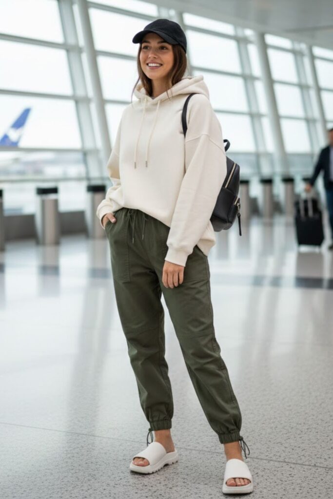 3. Green Parachute Pants with an Oversized Hoodie
