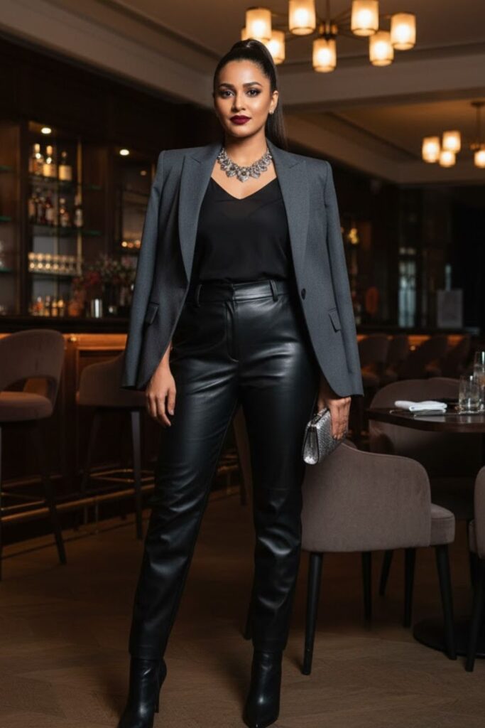 3. Leather Pants with Blazer