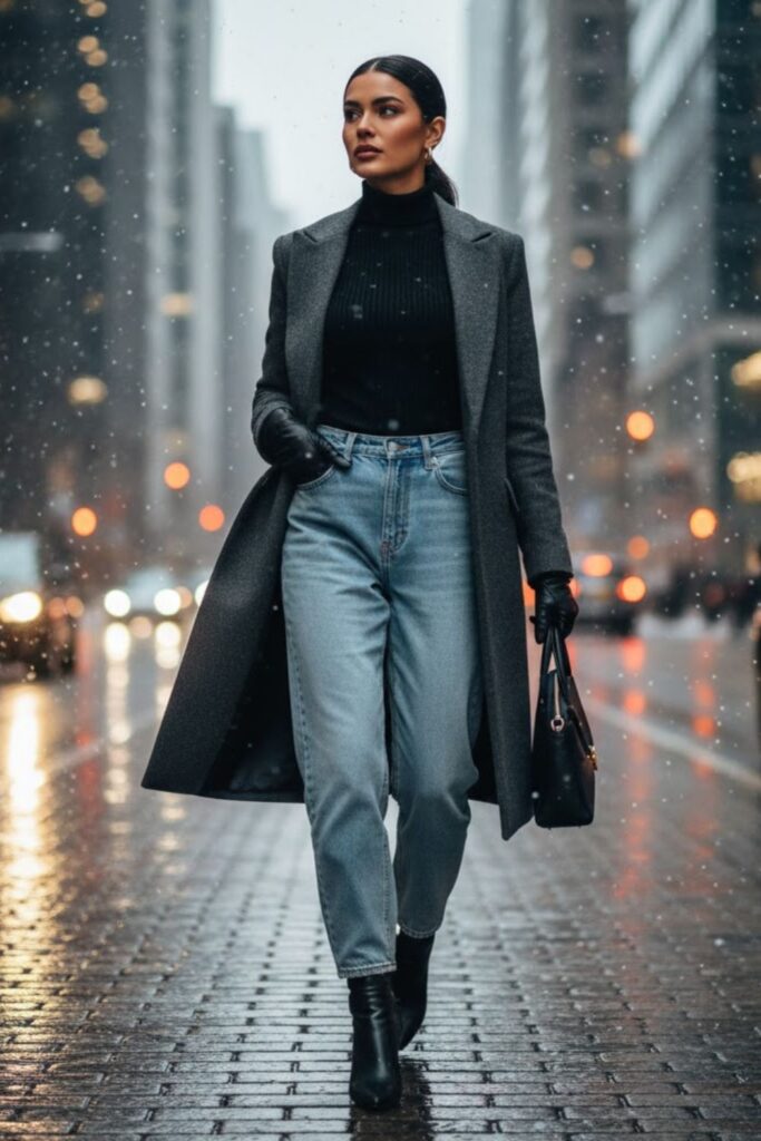 3. Long Wool Coat and Turtleneck