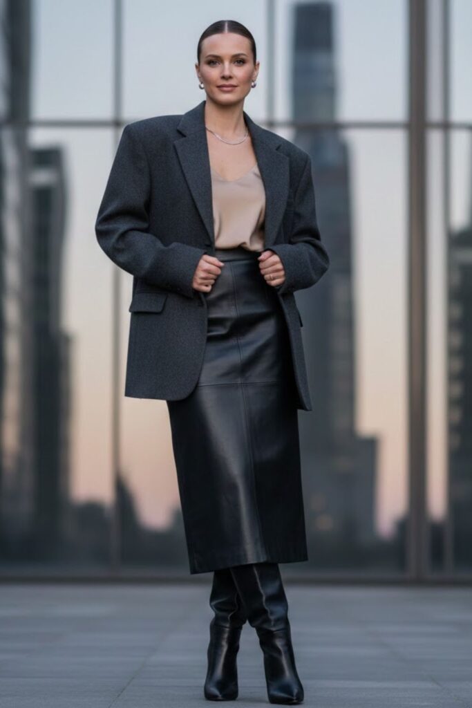 3. Oversized Blazer and Heeled Boots