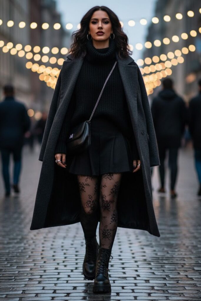 3. Oversized Knit Sweater with Pleated Skirt