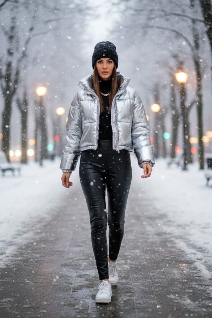 3. Puffer Jacket and Sneakers