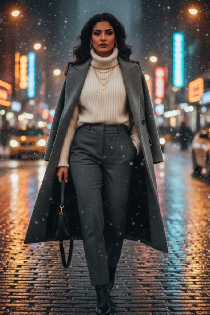3. Tailored Trousers with Chunky Knit Sweater