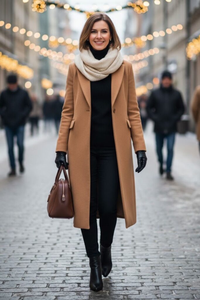 3. Wool Coat with Turtleneck and Skinny Pants