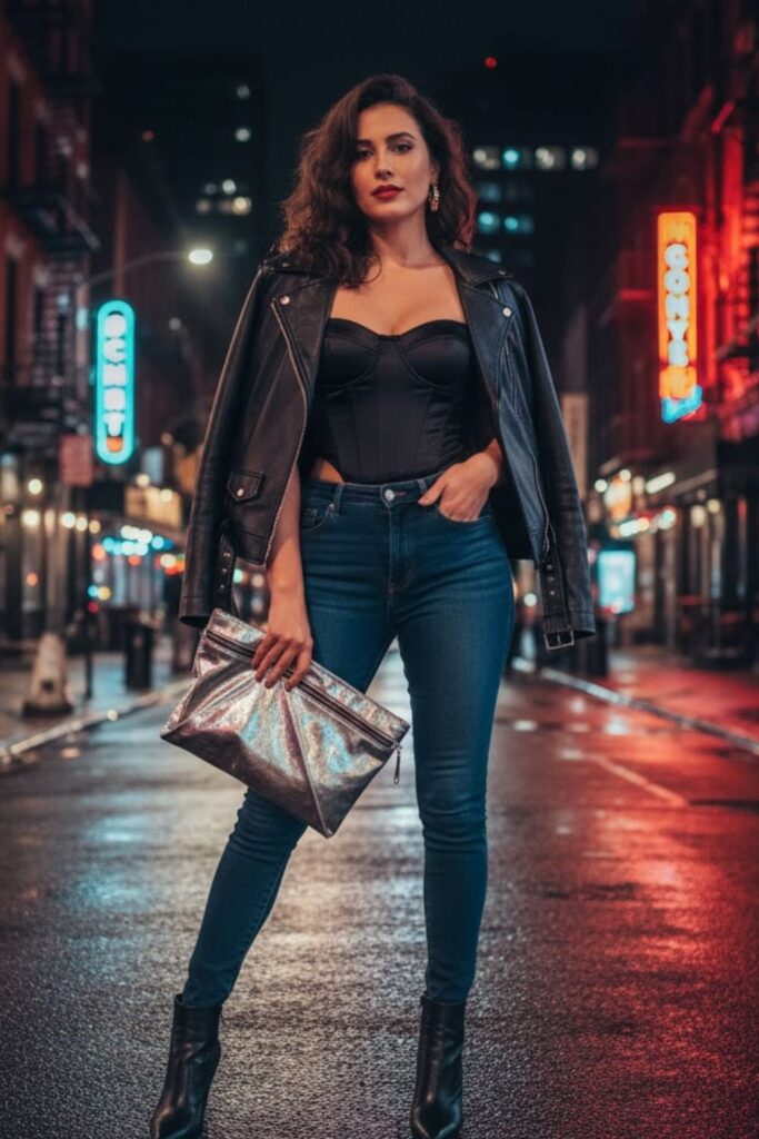 4. Corset Top with High-Waisted Jeans