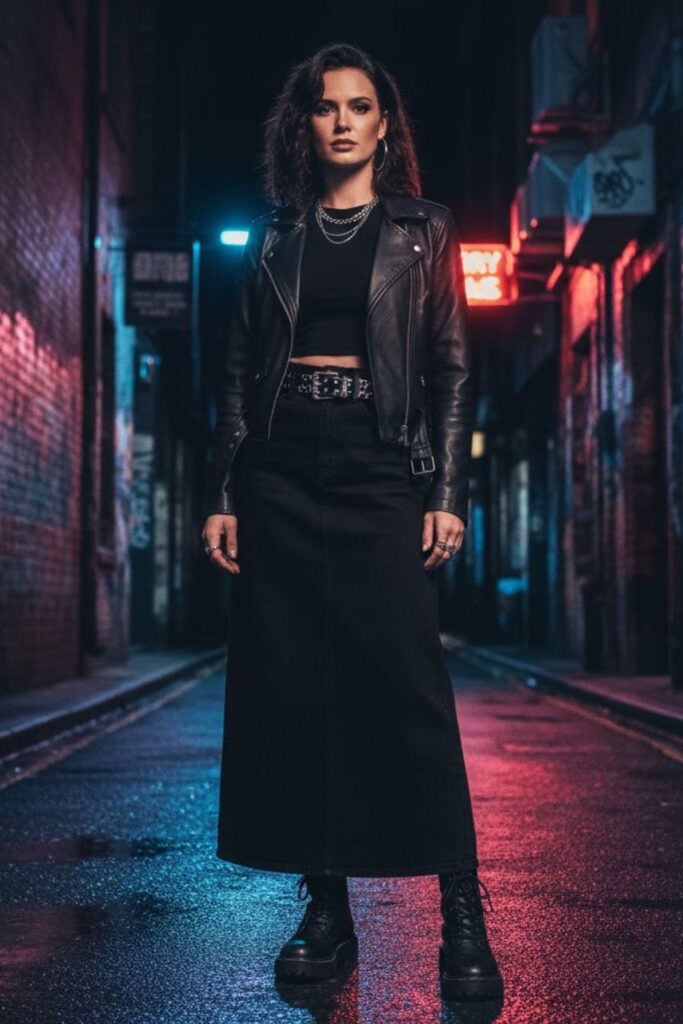4. Edgy Vibes with a Leather Jacket