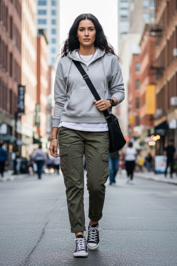 4. Grey Hoodie with Cargo Pants and High-Tops