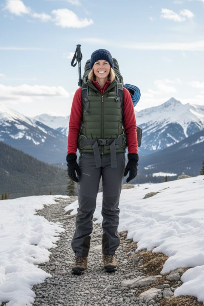 4. Insulated Vest with Long-Sleeve Base Layer and Cargo Pants
