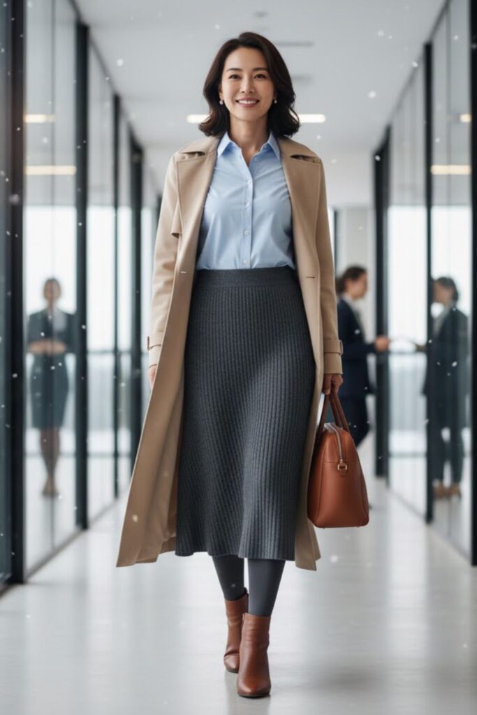 4. Knit Skirt and Button-Up Shirt