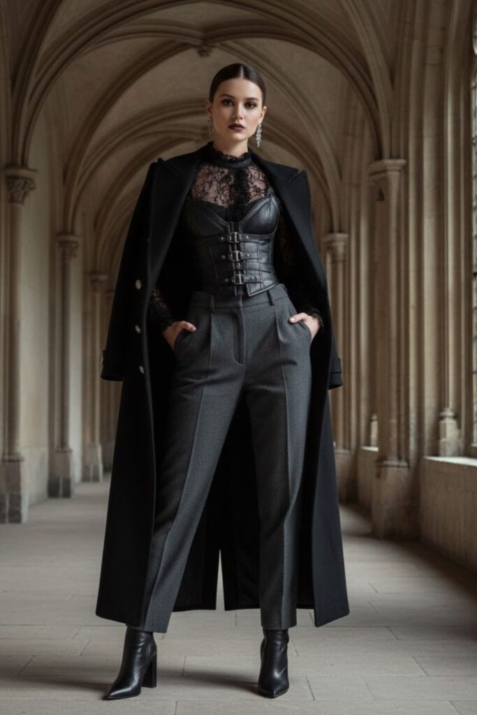 4. Lace Top with High-Waisted Pants