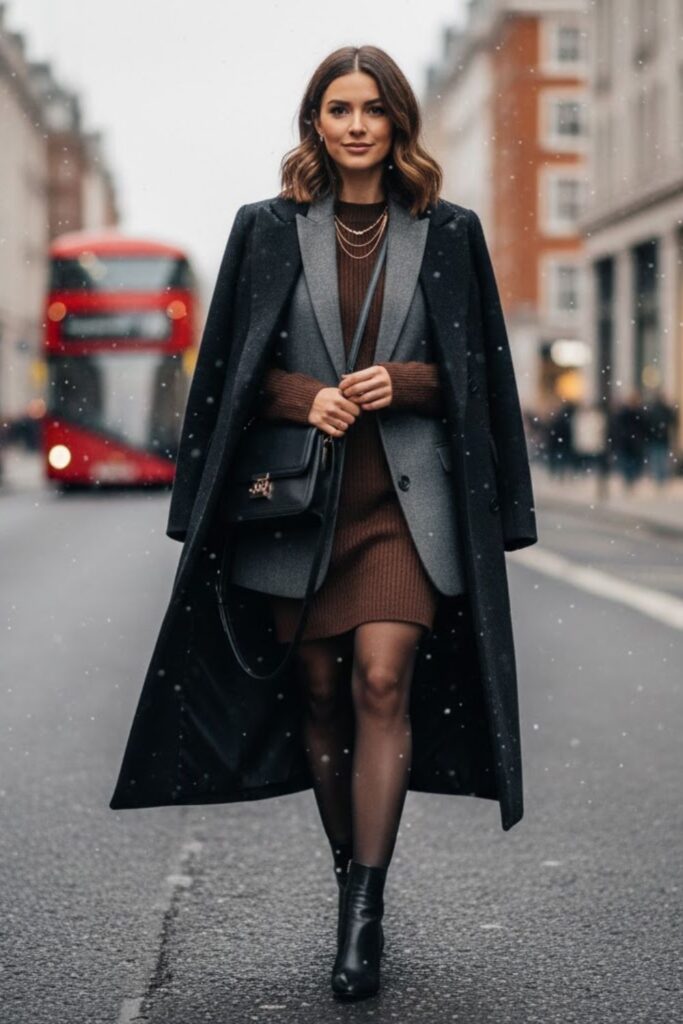 4. Oversized Blazer with Knit Dress