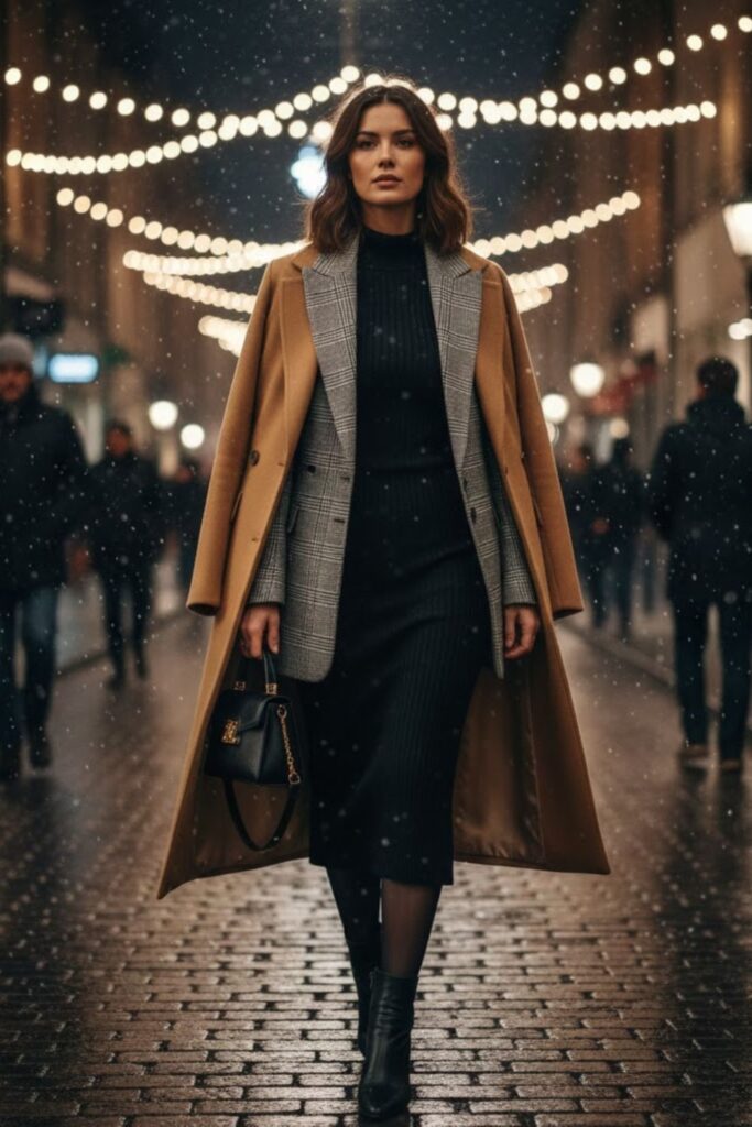 4. Oversized Blazer with Midi Dress
