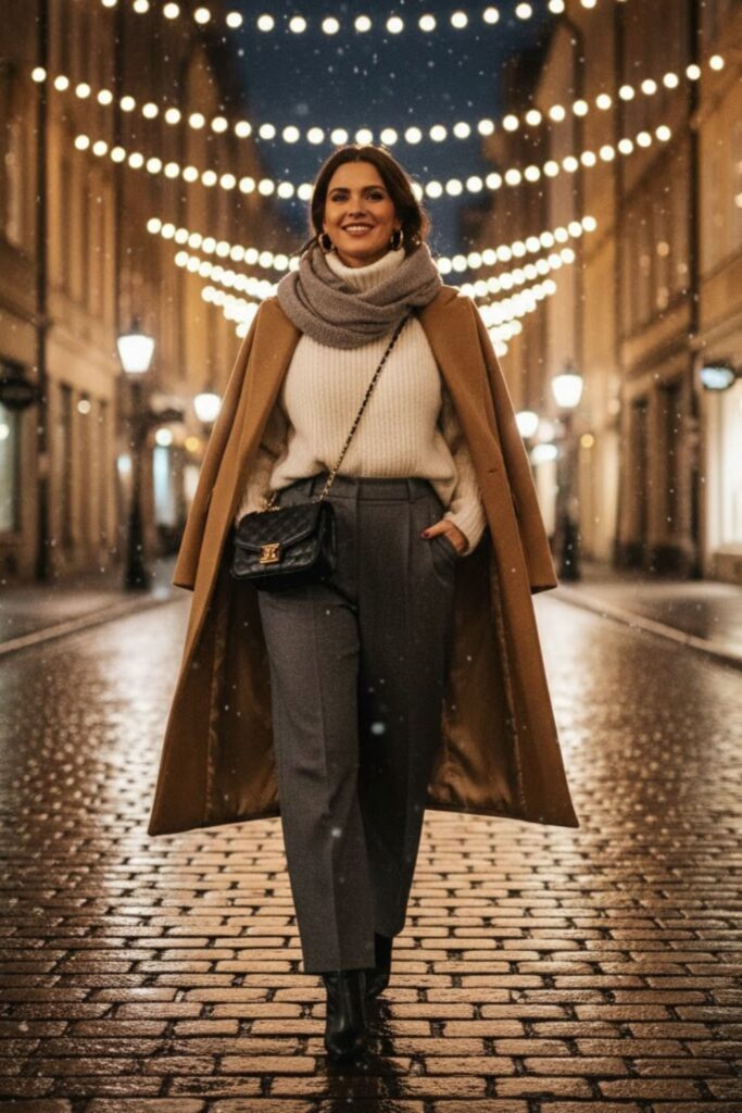 4. Oversized Sweater with Wide-Leg Pants