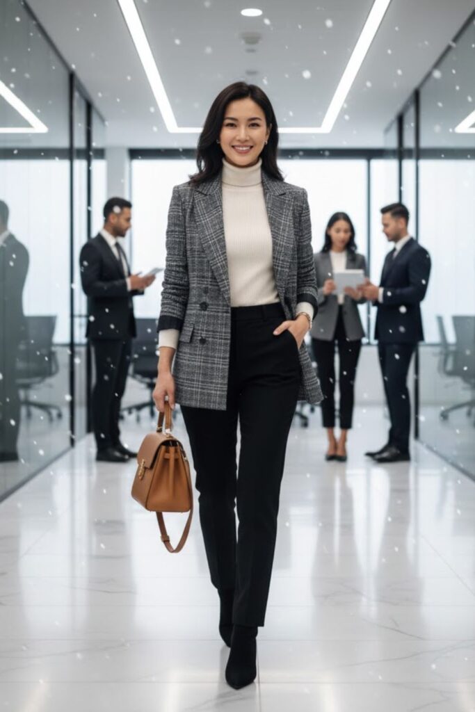 4. Plaid Blazer with Black Pants