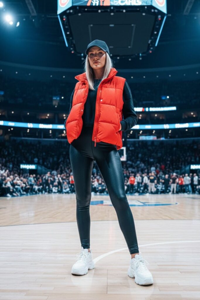 4. Puffer Vest with Leggings and Long Sleeve Tee