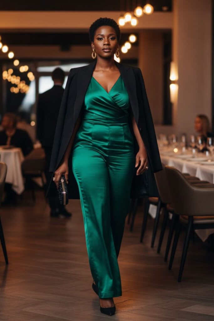4. Satin Jumpsuit with Longline Blazer