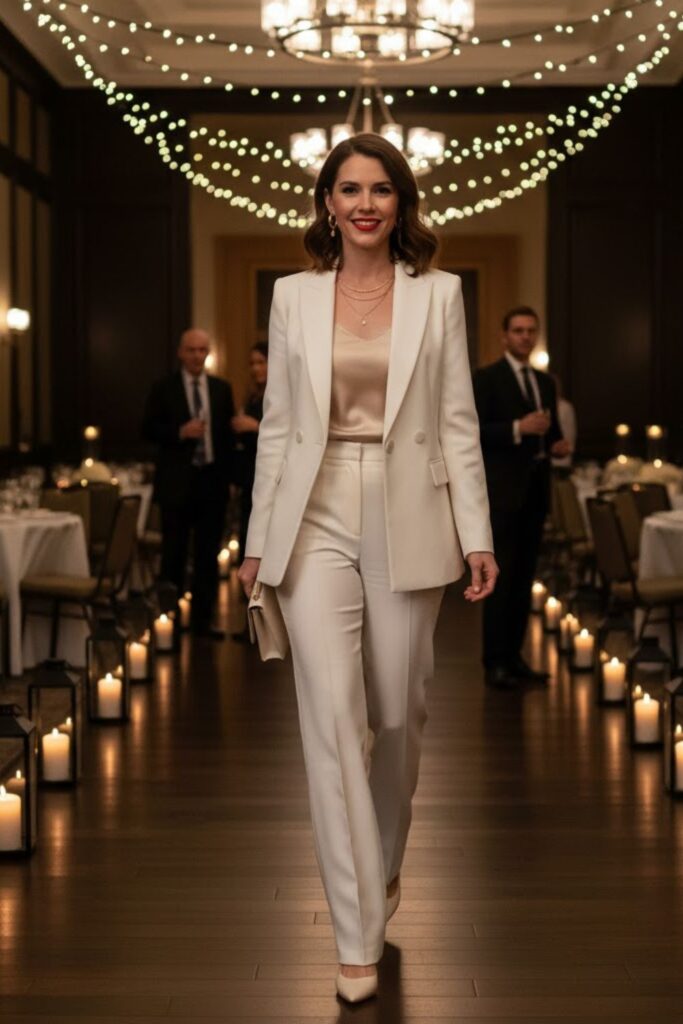 4. Tailored Pantsuit in Winter White