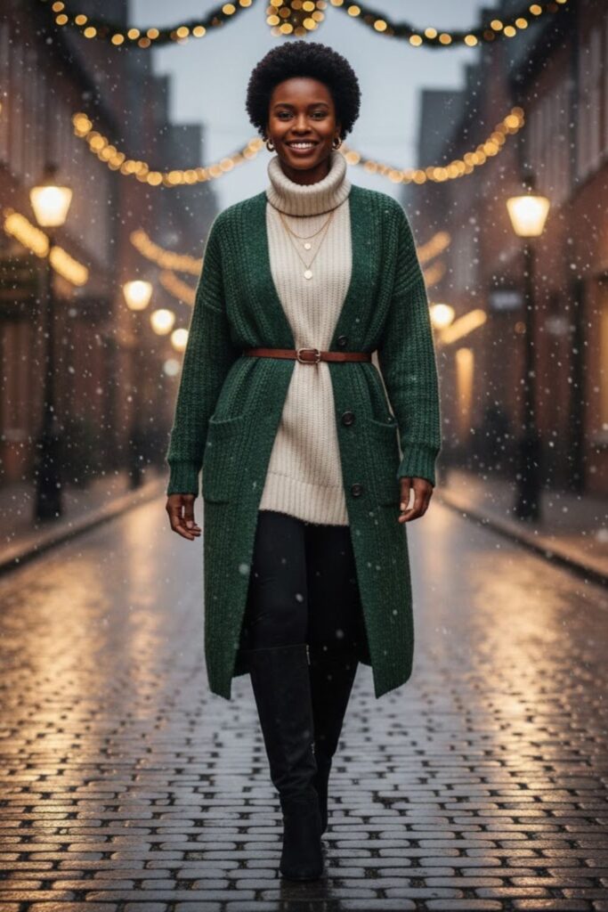 4. Turtleneck and Long Cardigan