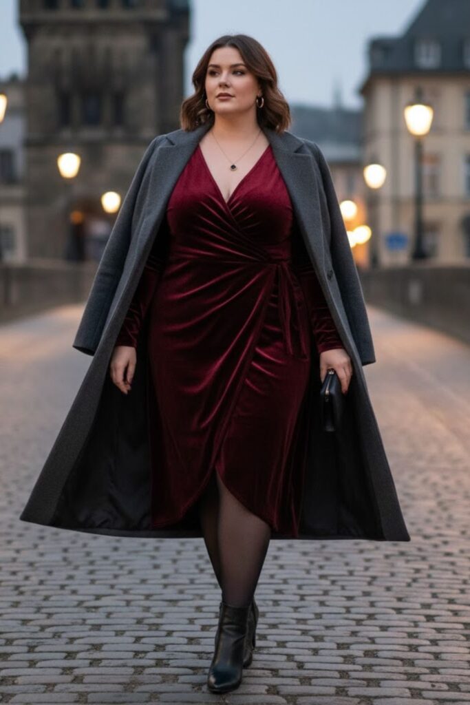 4. Wrap Dress with Tights and Booties
