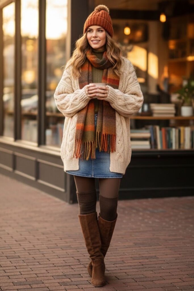 5. Chunky Cardigan and Beanie