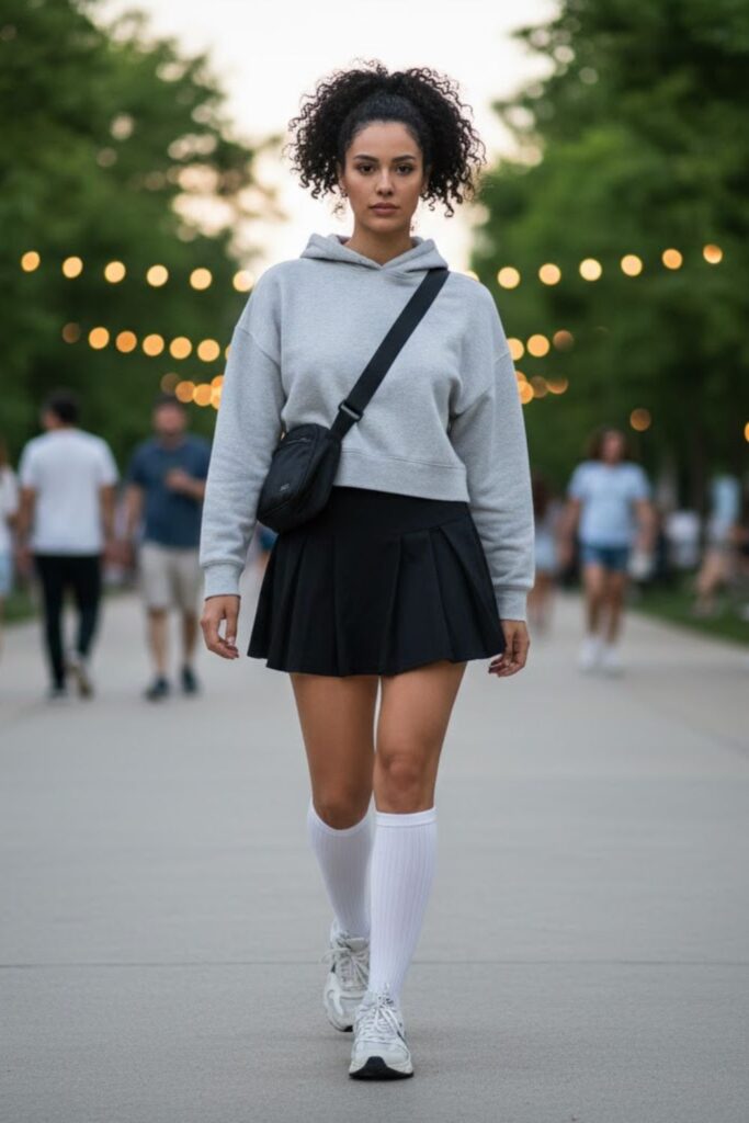 5. Cropped Hoodie and High Socks