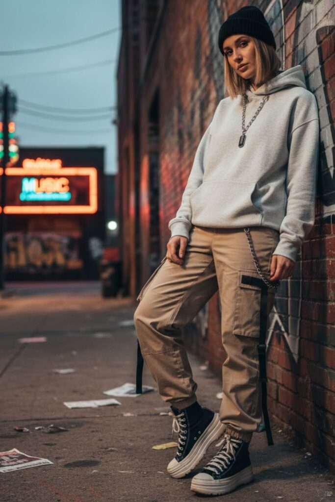5. Essentials Hoodie with Cargo Pants and High-Tops