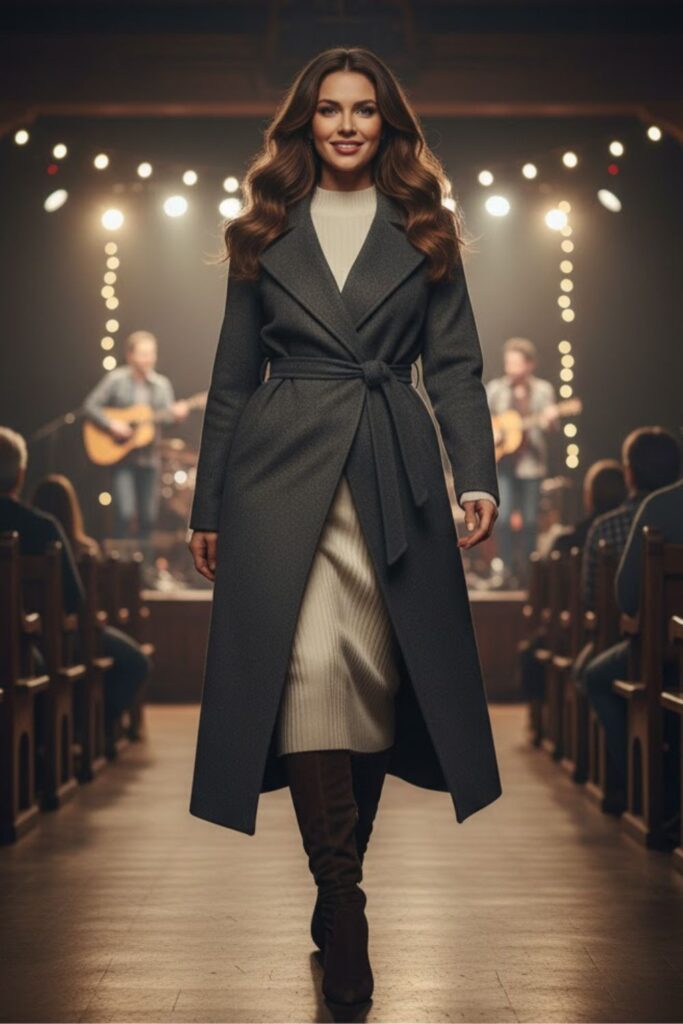5. Knit Dress + Over-the-Knee Boots + Belted Coat