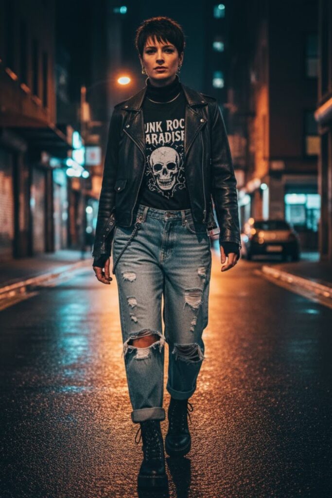 5. Leather Jacket and Graphic Tee