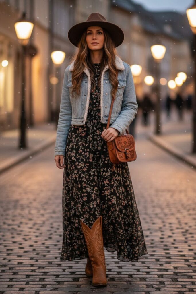 5. Maxi Dress with Western Boots