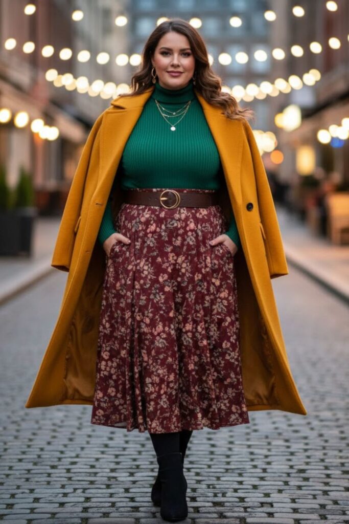 5. Midi Skirt and Turtleneck Combo