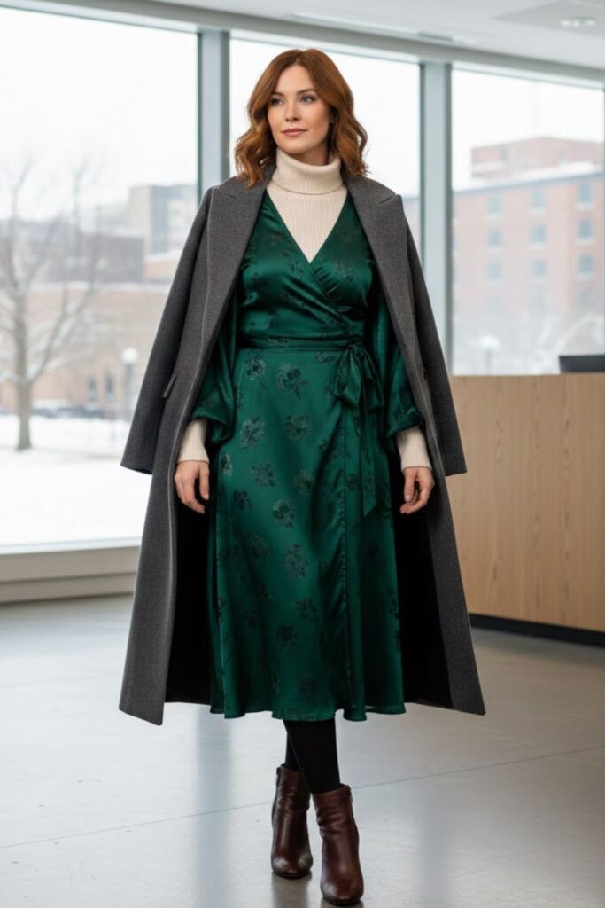 5. Midi Wrap Dress with Sweater Layer