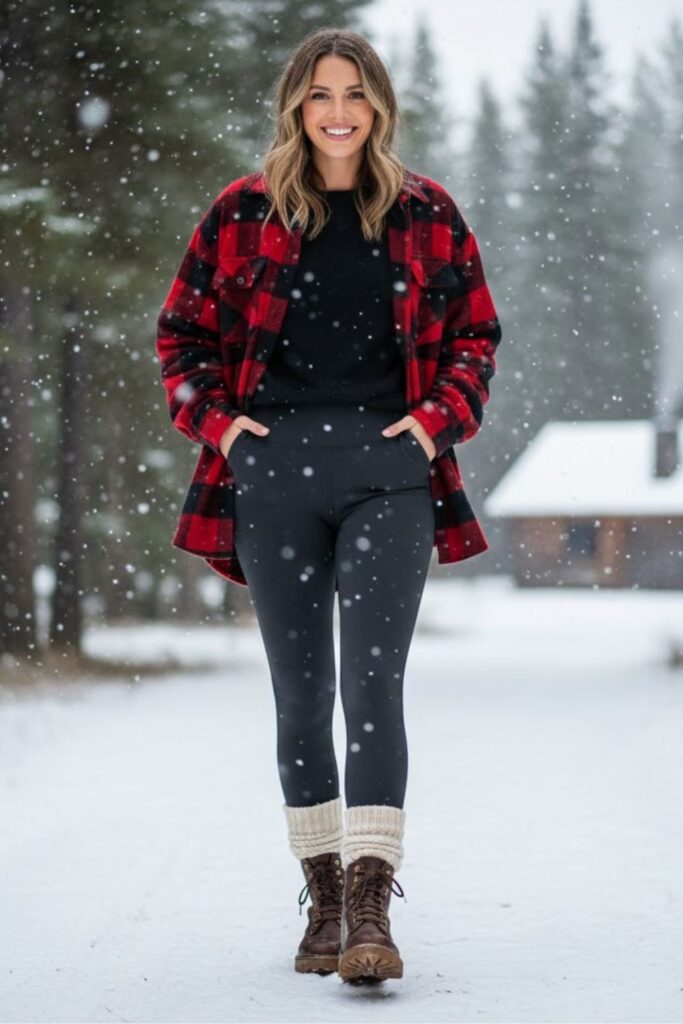 5. Oversized Flannel Shirt with Leggings