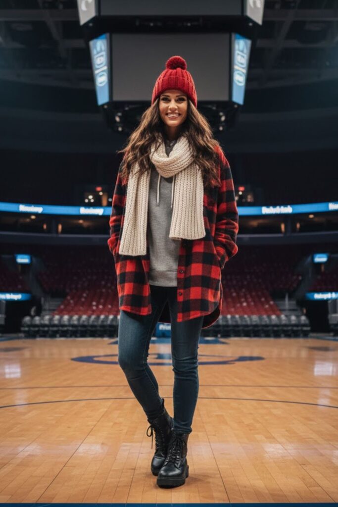 5. Oversized Flannel with Skinny Jeans and Beanie