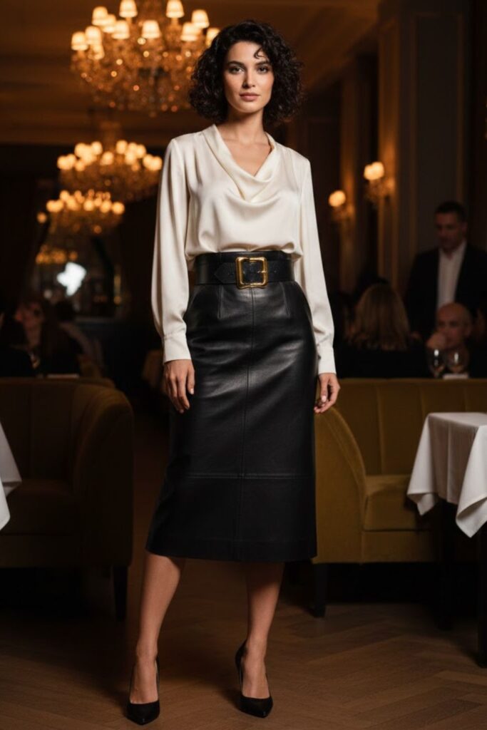 5. Silk Blouse and Statement Belt
