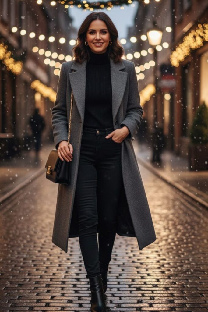 6. Black Skinny Jeans with Longline Coat