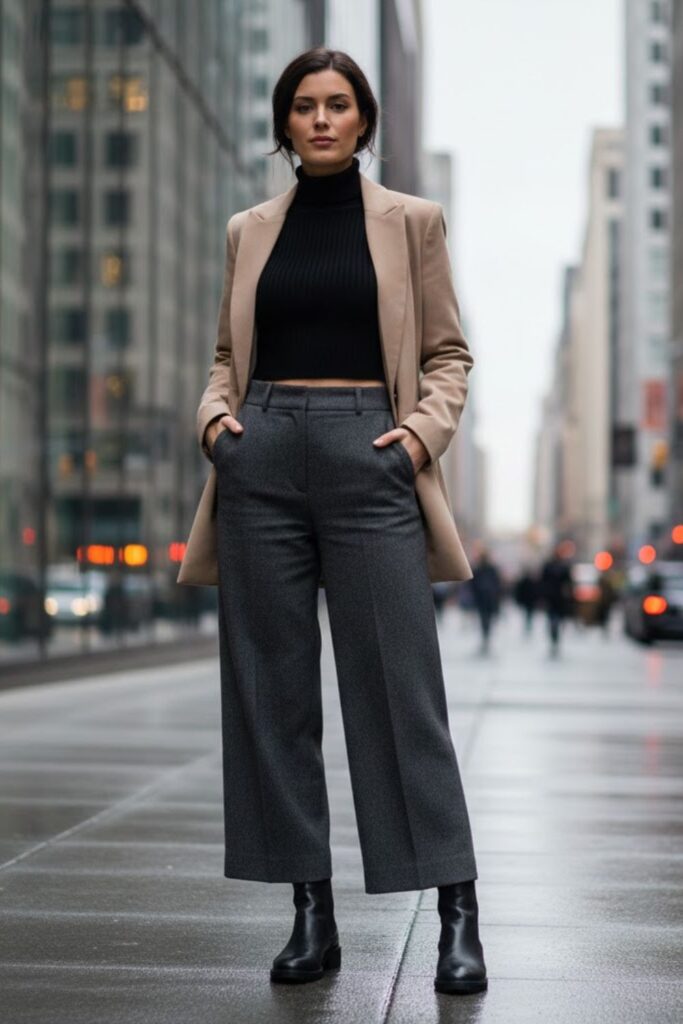 6. Chelsea Boots with Wide-Leg Pants and Cropped Sweater