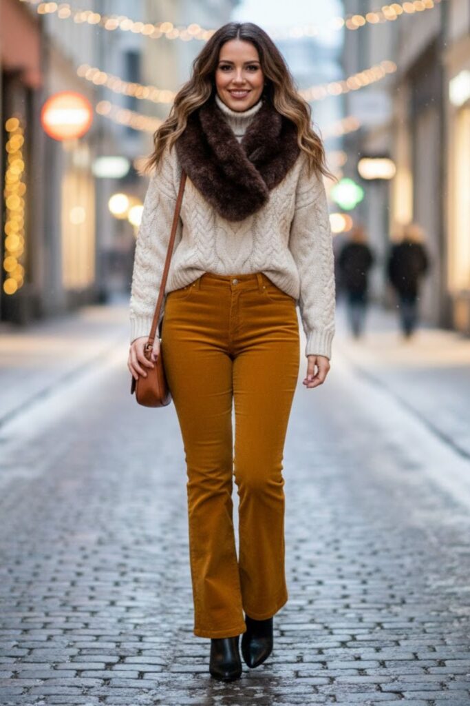 6. Corduroy Pants with Knit Sweater
