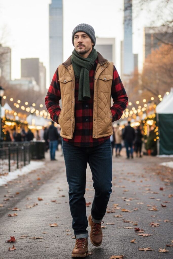 6. Flannel Shirt with Quilted Vest