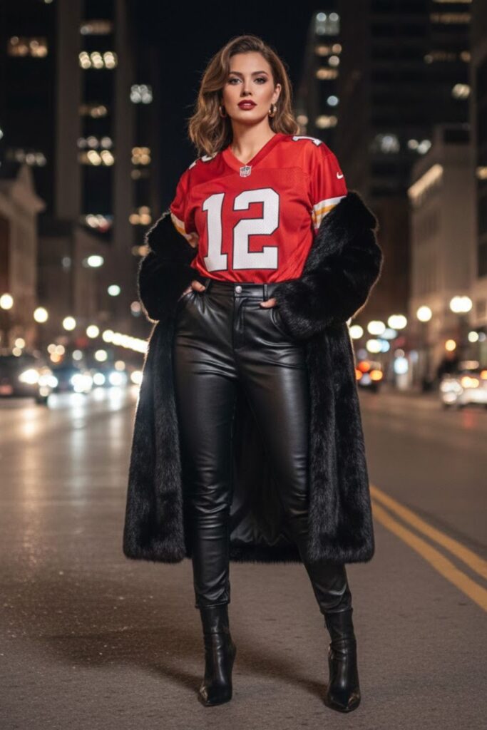 6. Football Jersey with Faux Leather Pants