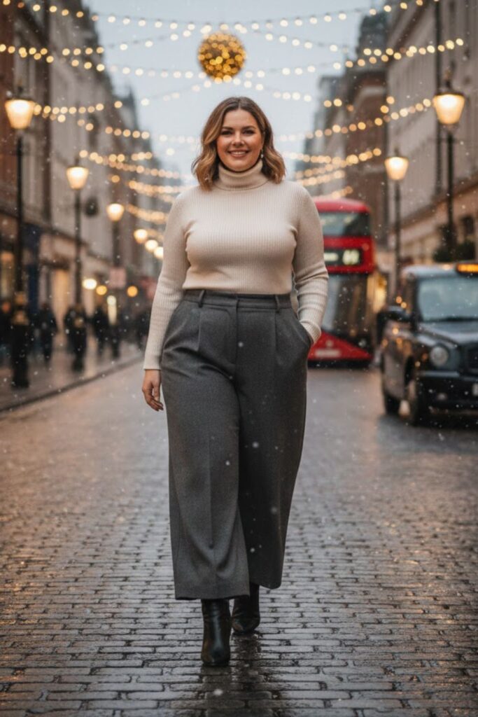 6. High-Waist Wide-Leg Pants with Fitted Top
