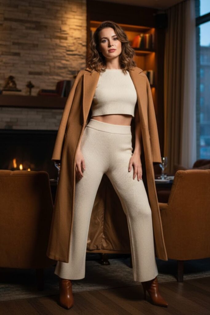 6. Knit Two-Piece Set with Heeled Boots