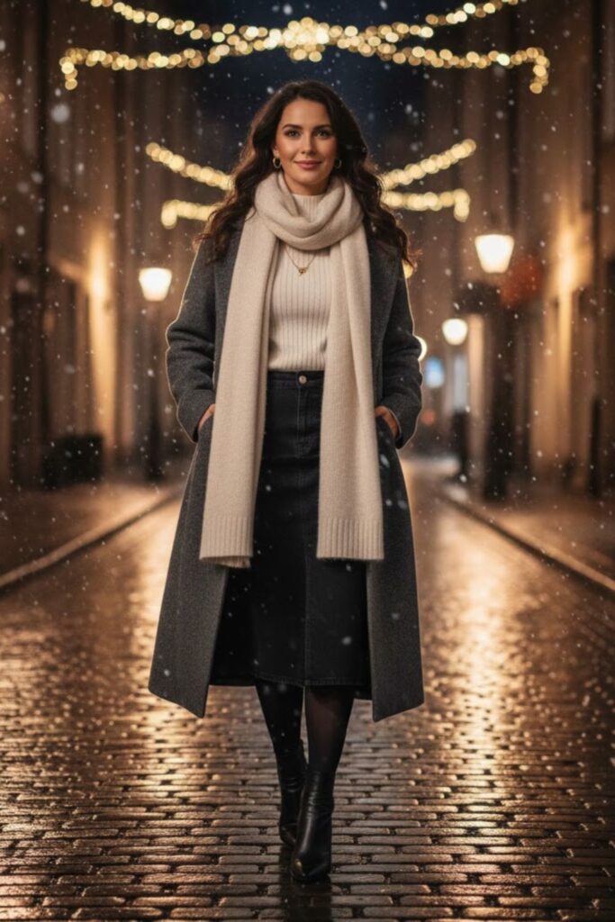 6. Long Coat and Knit Scarf