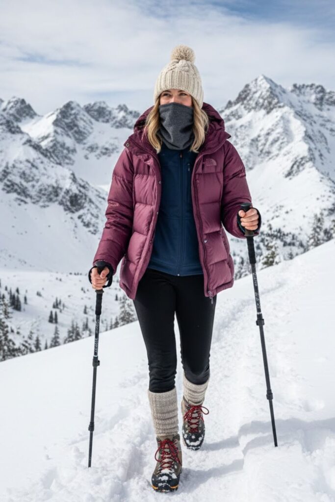 6. Puffy Jacket with Base Layer and Fleece-Lined Leggings