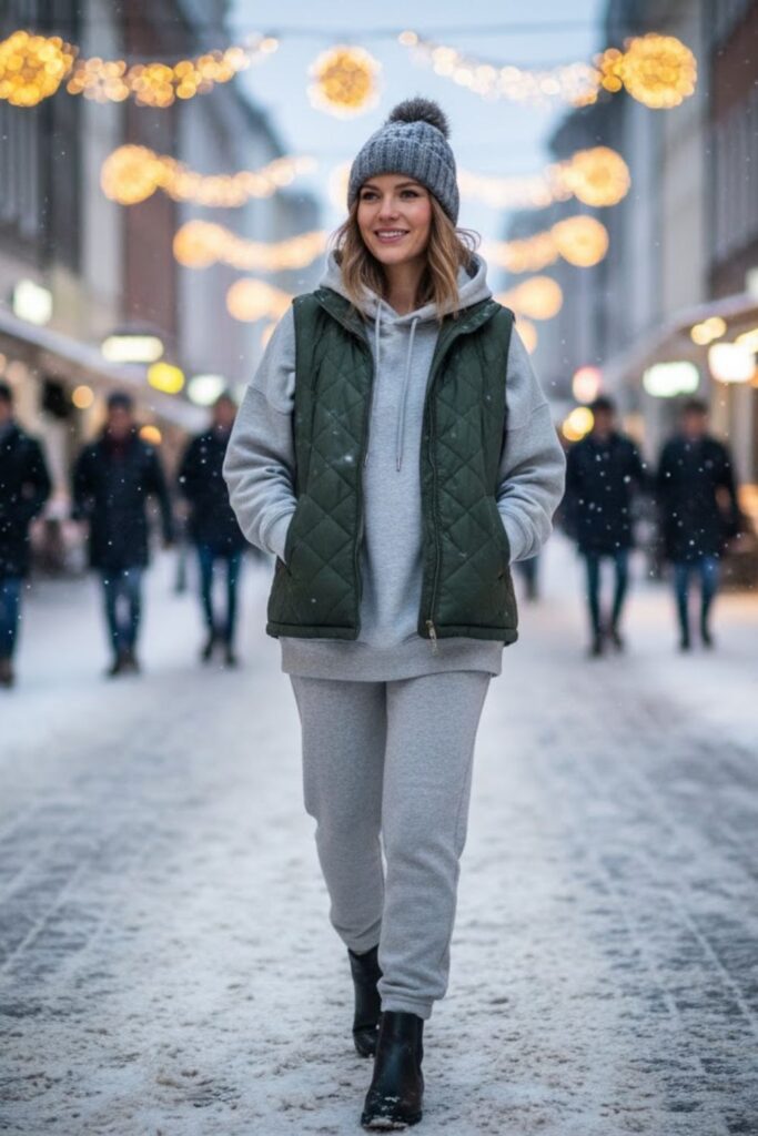 6. Quilted Vest with Hoodie and Joggers