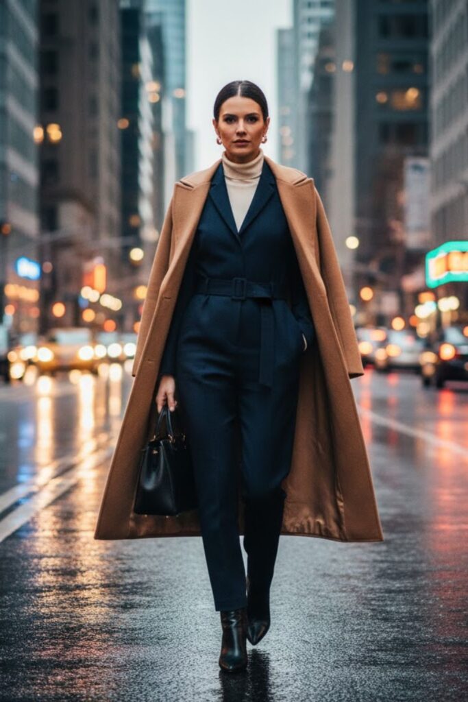 6. Tailored Jumpsuit with Turtleneck Layer