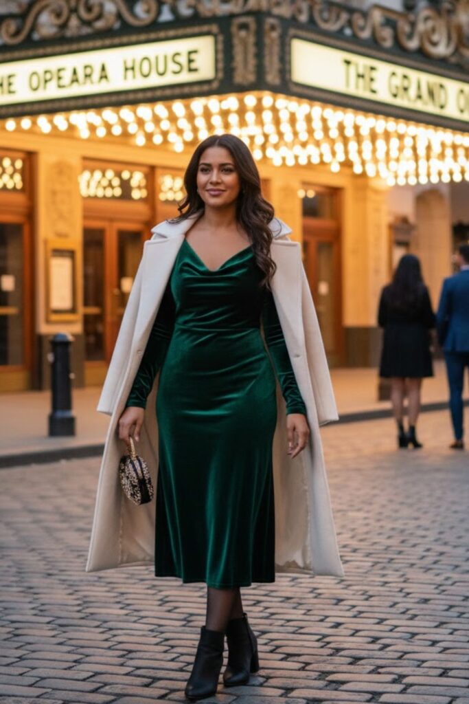 6. Velvet Dress with Long Coat