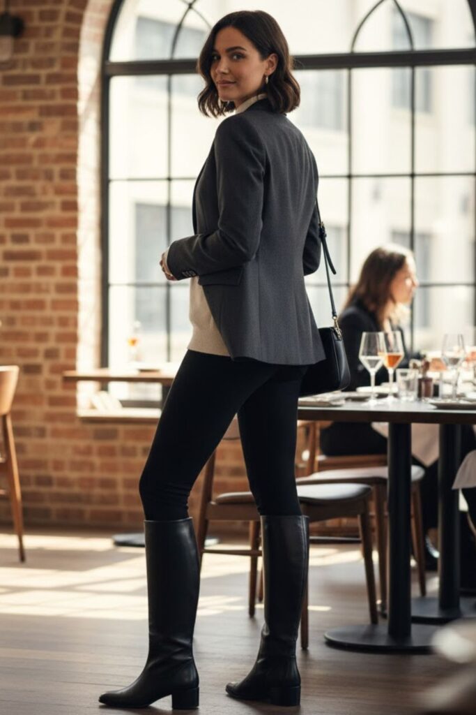 7. Blazer and Leather Boots