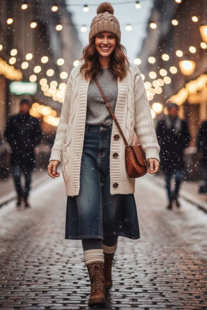 7. Cable-Knit Cardigan and Thermal Layer