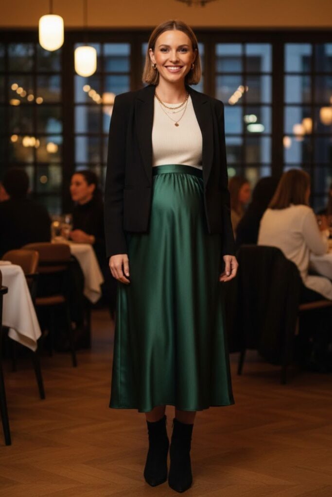 7. High-Waisted Maternity Skirt and Knit Top