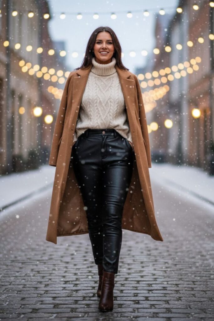 7. Knit Sweater with Leather Pants